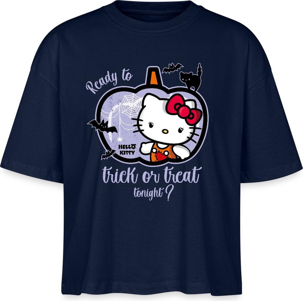 Spreadshirt Hello Kitty Halloween Süßes Oder Saures Boxy Shirt Damen, XXL, Navy