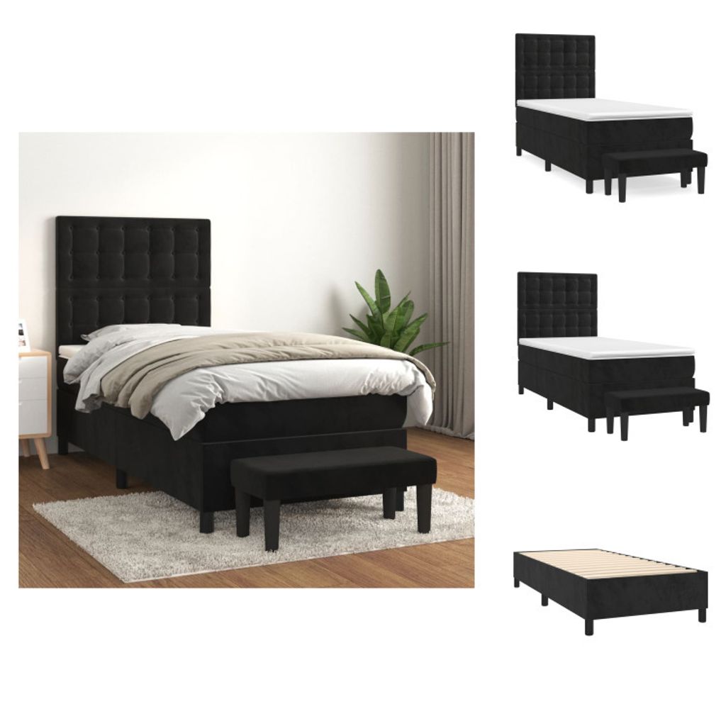 vidaXL Boxspringbett mit Matratze Schwarz 80x200 cm Samt - Betten & Bettgestelle