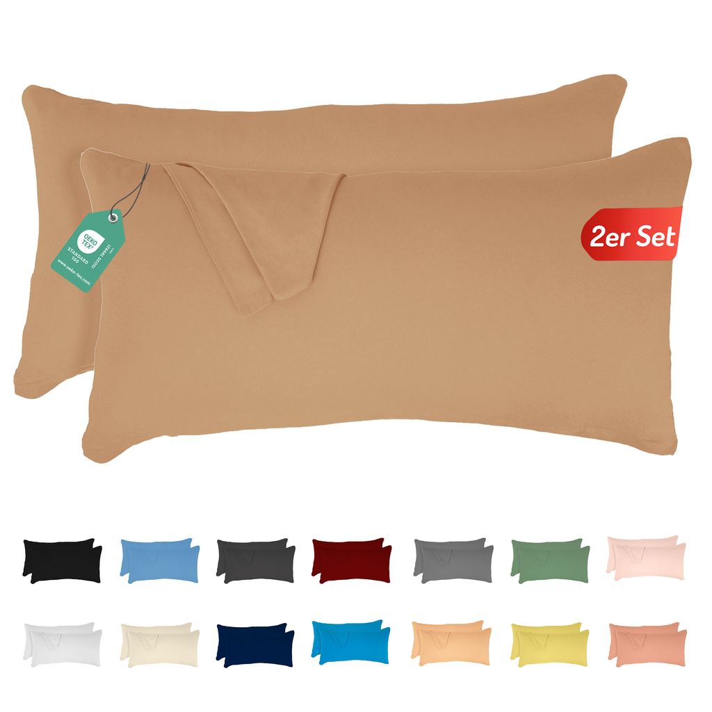 Jersey Kissenbezug 2er Set 40x40 cm 100% Baumwolle Beige