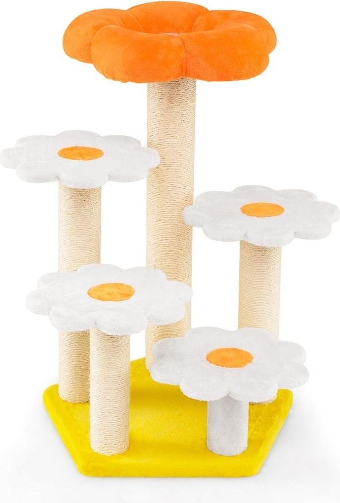 Katzenbaum mit Sisalstämmen und Plüschblumenplattformen