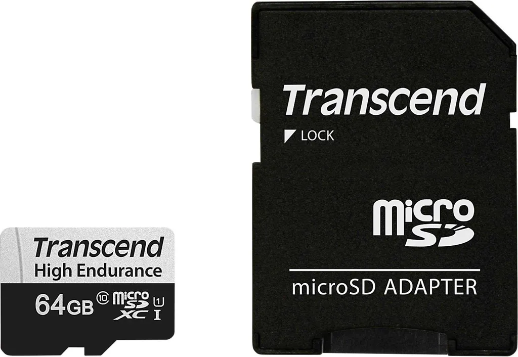 Scheda MicroSD 64GB Transcend 350V High Endurance per Dashcam e Sicurezza