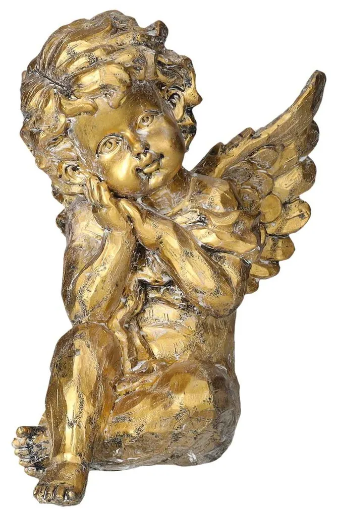 Statue Ange Doré Figurine Décorative Assise pour Étagère et Salon Luxe