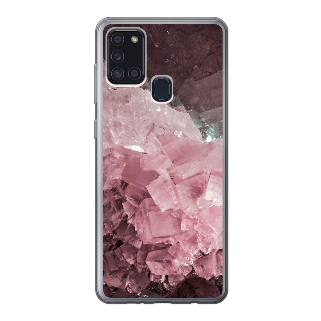 MuchoWow Handyhülle Schutzhülle Hülle für Samsung Galaxy A21s Naturstein - Rosa - Kristall Silikon Softcase Handy Hülle - Hartschale