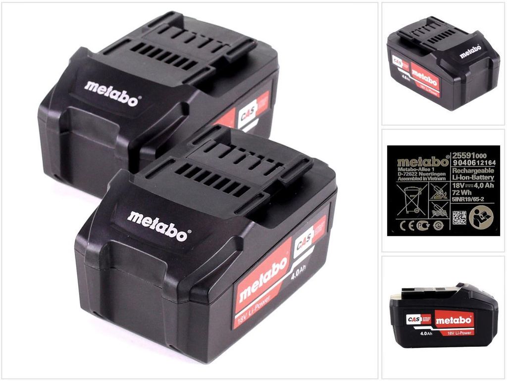 Set di batterie Metabo 2x batterie Li-Power 18 V 4,0 Ah CAS Immagine del prodotto 