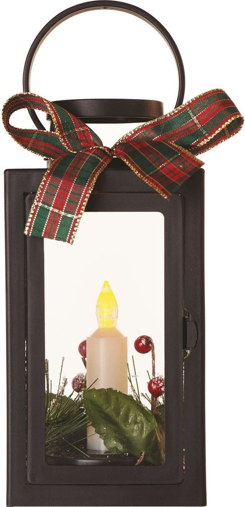 LED Deko – Weihnachtslaterne mit Kerze, schwarz, 20 cm, 3x AAA, Innen, Vintage