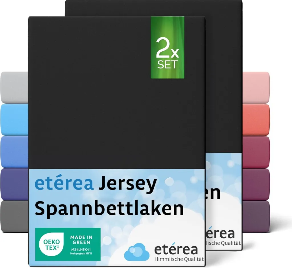 Set 2 Lenzuola ETÉREA Jersey Nero 100% Cotone 180x200-200x200