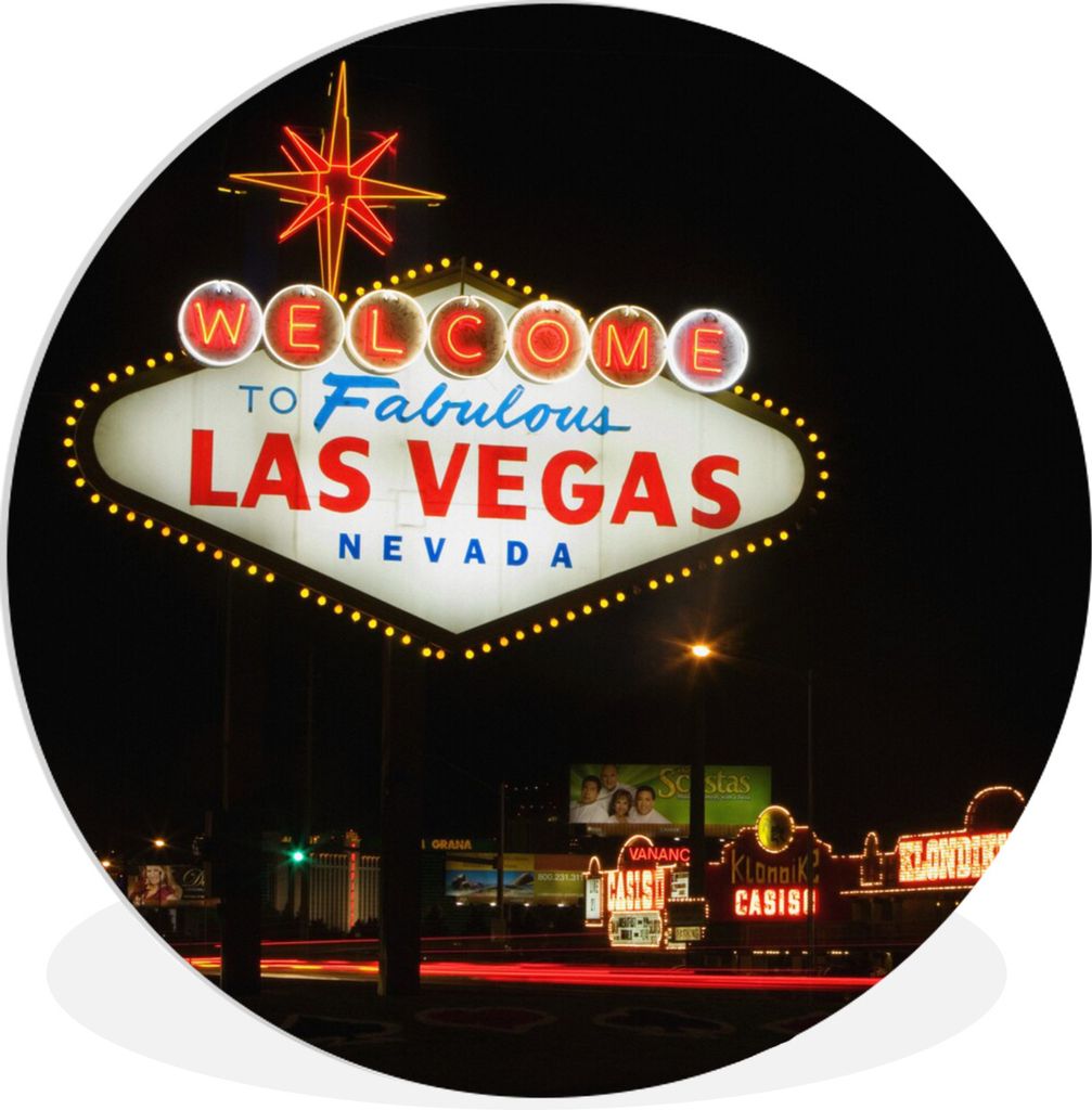 MuchoWow Rundes Wandbild - Runde Bilder Willkommensschild Las Vegas bei Nacht Ø 90 cm Kreis Wanddekoration Kunststoff - Wandkreis - Wandschmuck ...