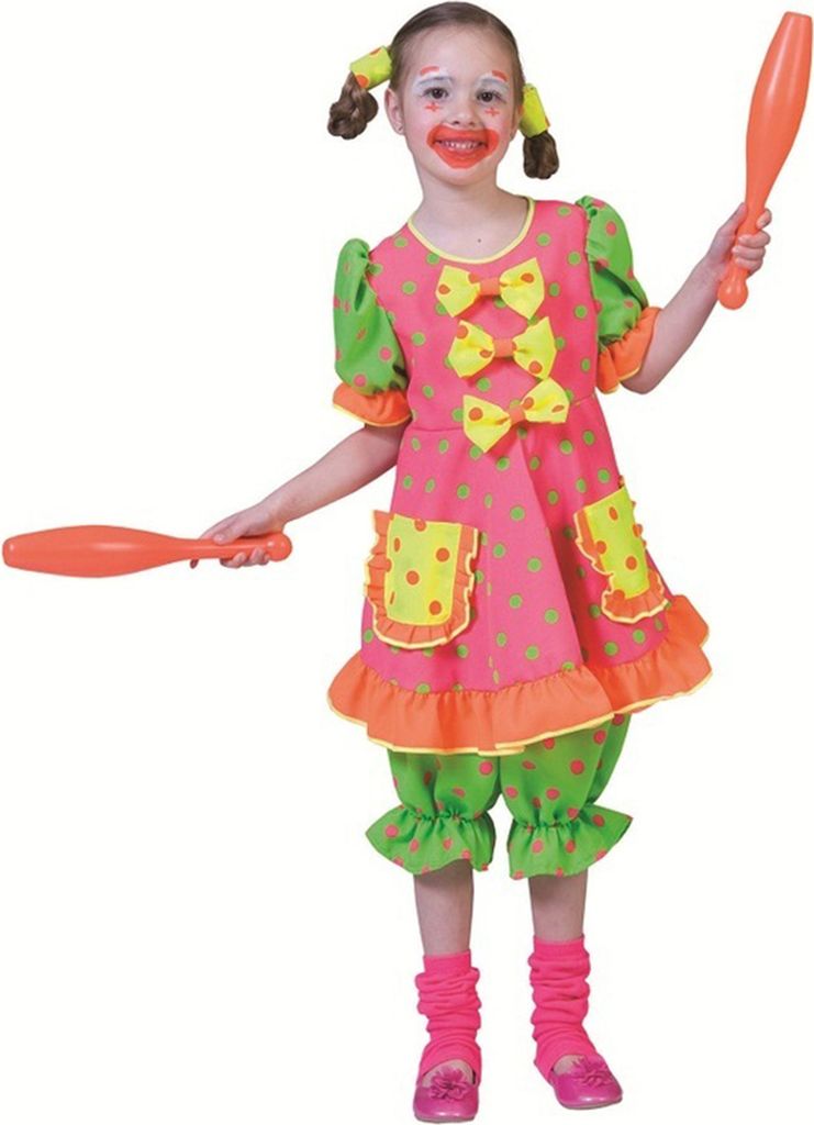 Clown Girl Fluo - Buntes Mädchen Clownkostüm Kleid und Hose Produktbild 
