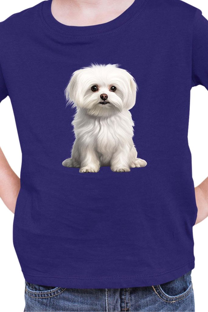 Kinder T-Shirt Dogs Breeds Maltese Dog Breed 006, 9-11 Jahr - 140 / Dunkelblau