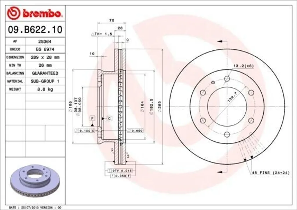 Disque Brembo 09.B622.10 Haute Résistance - Finition Haute Teneur en Carbone