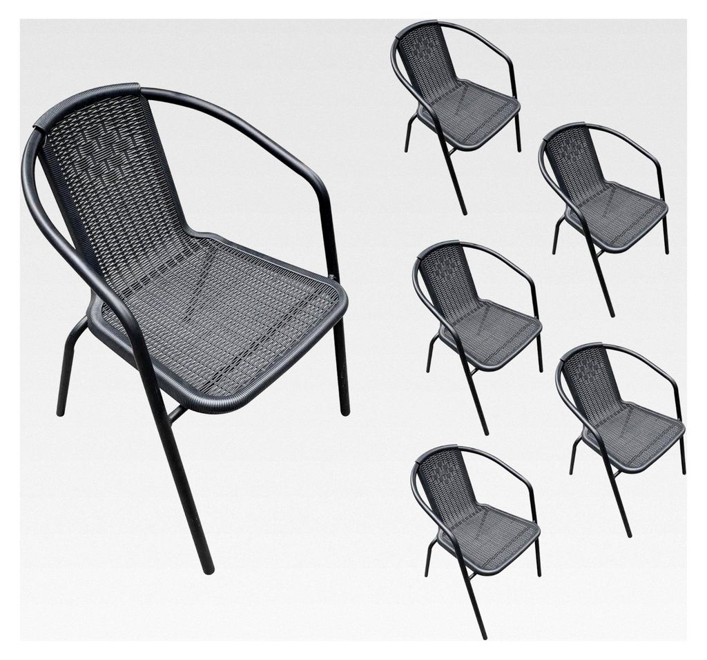 6er Set Bistrostuhl Stapelstuhl in Schwarz, Terassenstuhl, stapelbarer Gartenstuhl mit Stahlgestell, pulverbeschichtet