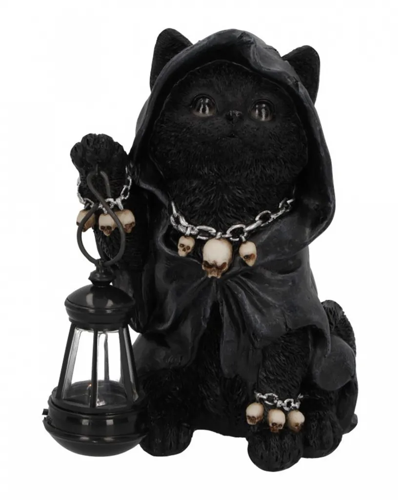 Chat noir Grim Reaper avec cape et lanterne 18,5 cm - Statuette Gothique