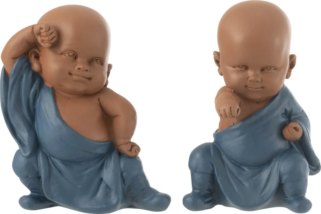 Figurines de Moine Shaolin Bleu J-Line - Sculpture Déco en Résine