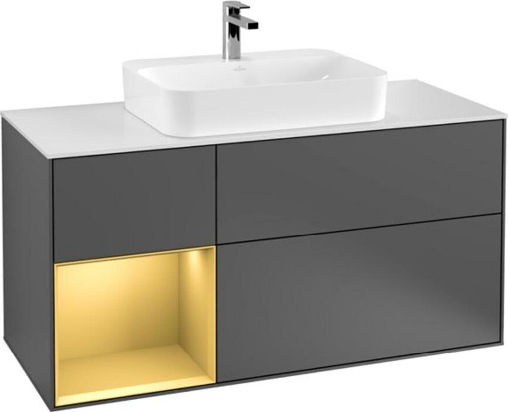 V&B Waschtischunterschrank Wandbeleuchtung Finion 120cm, Pl w m, Reg li gol m, Anthrac. m