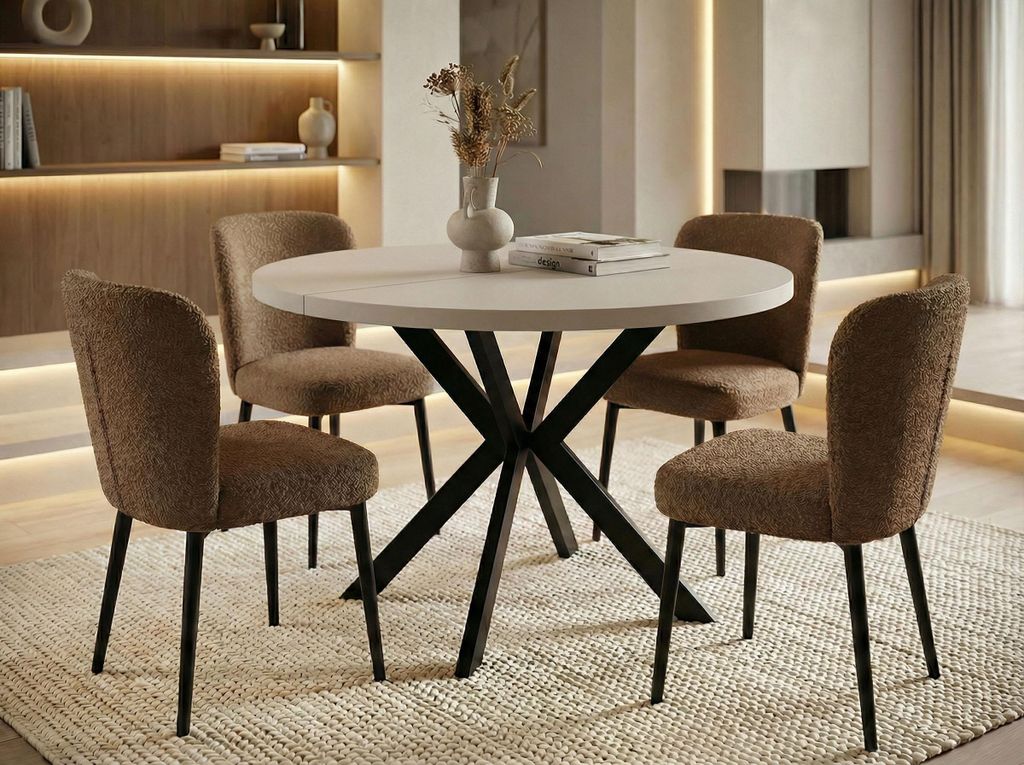 Runder Ausziehbarer Esstisch - Loft Style Tisch mit Metallbeinen - 120 bis 200 cm - Industrieller Tisch für Wohnzimmer - Spacesaver - Kaschmir Bei...
