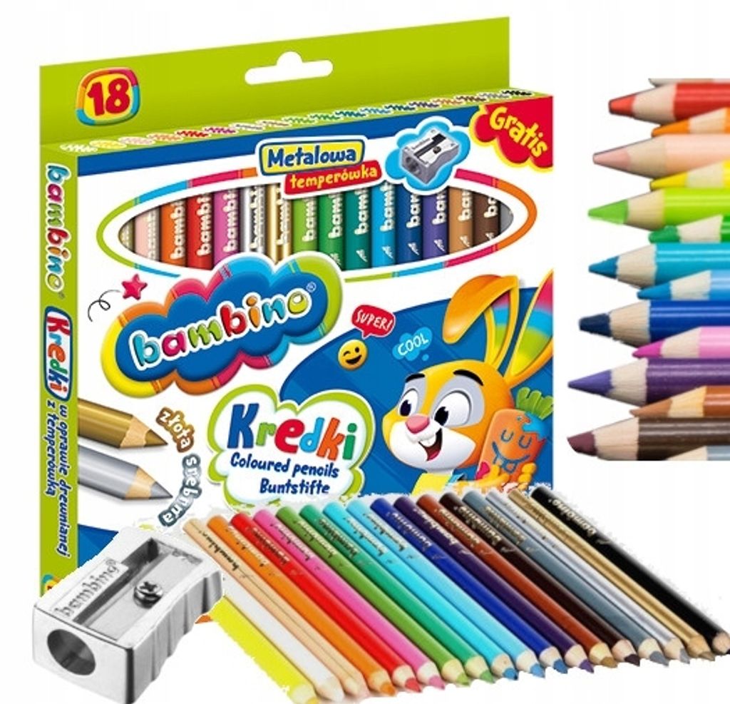 Bambino Kredki W Oprawie Drewnianej 18 Kolorów + Temperówka Zdjęcie produktu 