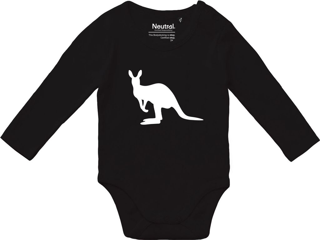 Huuraa Baby Body Kangaroo Silhouette 62 Black Baumwolle Fairtrade Langarmbody Geschenkidee