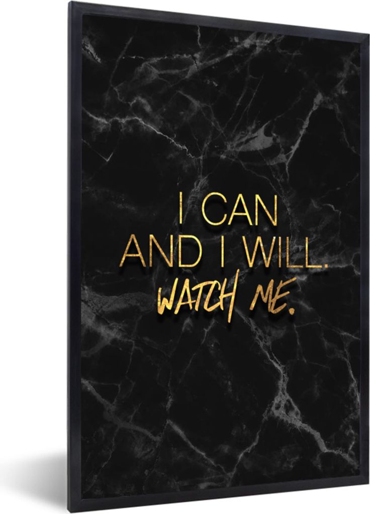 MuchoWow Gerahmtes Poster Zitate - Marmor - Gold - Schwarz 20x30 cm - Poster mit Schwarzem Bilderrahmen Wandposter Rahmen Foto Bilder - Drucken -...