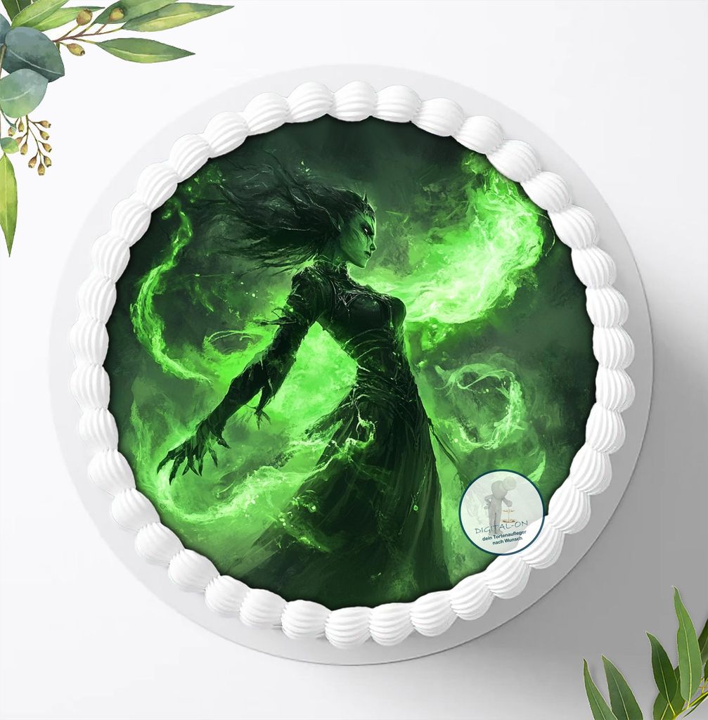 Für die Geburtstags Torte ein Tortenaufleger, Zuckerbild mit dem Motiv: Wicked Witch, Essbares Foto für Torten, Fondant, Ø 20cm, 2312z