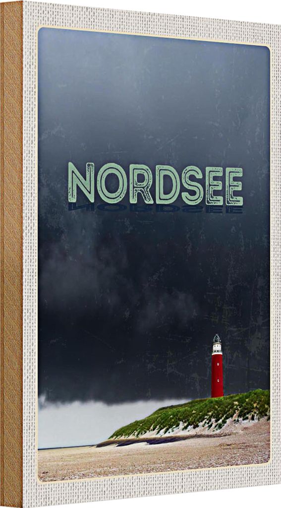 Holzschild Reise 20x30cm Nordsee Leuchtturm Gewitter