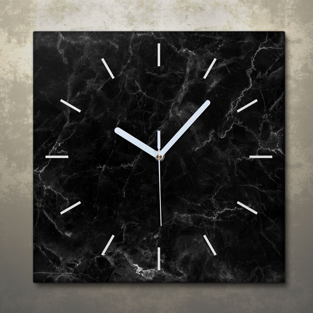 Wohnzimmer Leinwand Uhr Geräuschlos Küche 30x30 Schwarzer, Marmor, Textur, weiße Zeiger