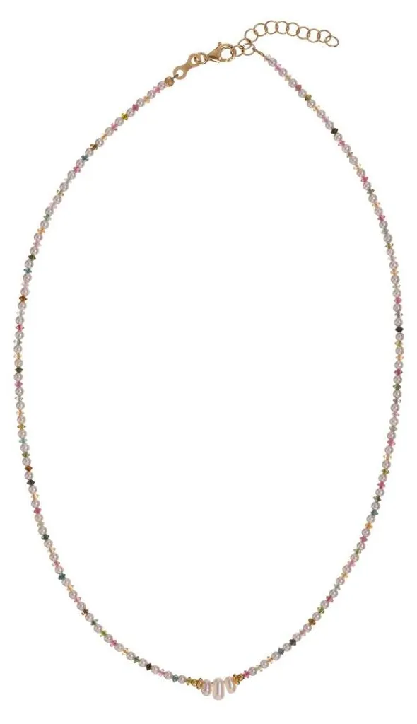 Collier tourmaline et perles de culture colorées finition haut de gamme