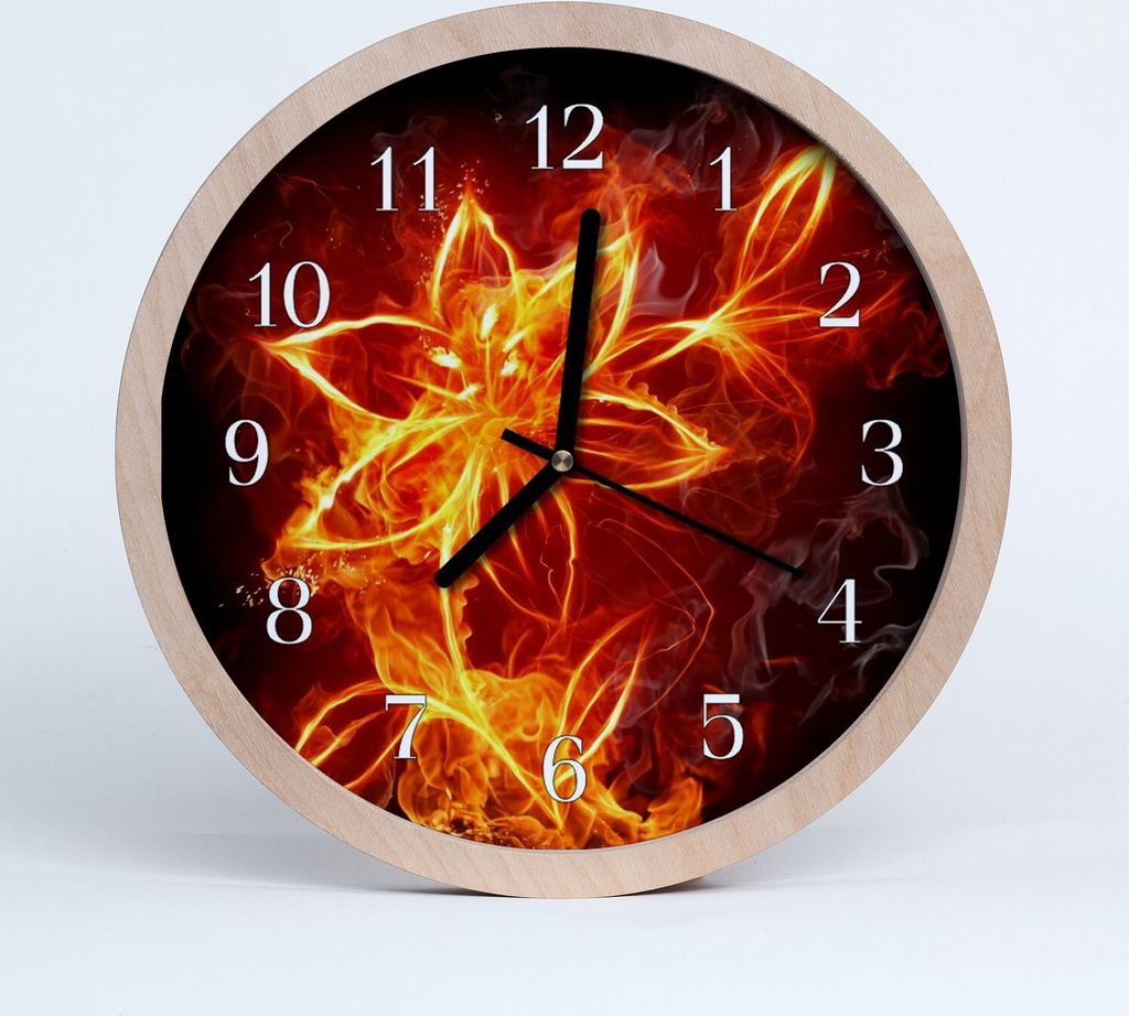 Holzuhr 30fi cm wanduhr - Feuer-Blumen-Kunst