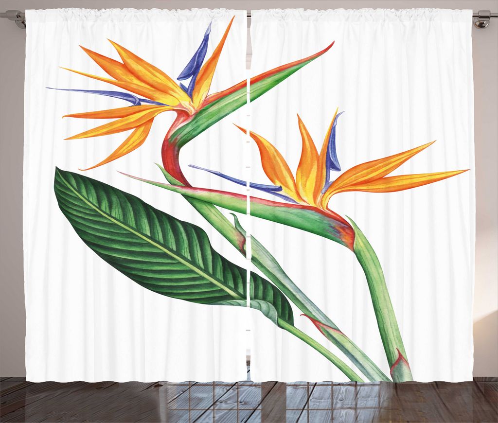 ABAKUHAUS Hawaii-Farben Rustikaler Vorhang, Paradiesvogel, Wohnzimmer Universalband Gardinen mit Schlaufen und Haken, 280 x 225 cm, weiß Multicolor