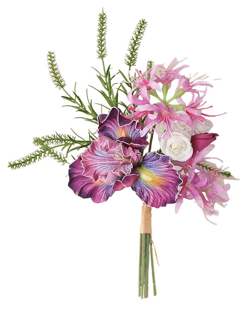 Künstlicher Blumenstrauß mit Iris und Tauben, realistische Seidenblumen, pflegeleicht, Innendekoration