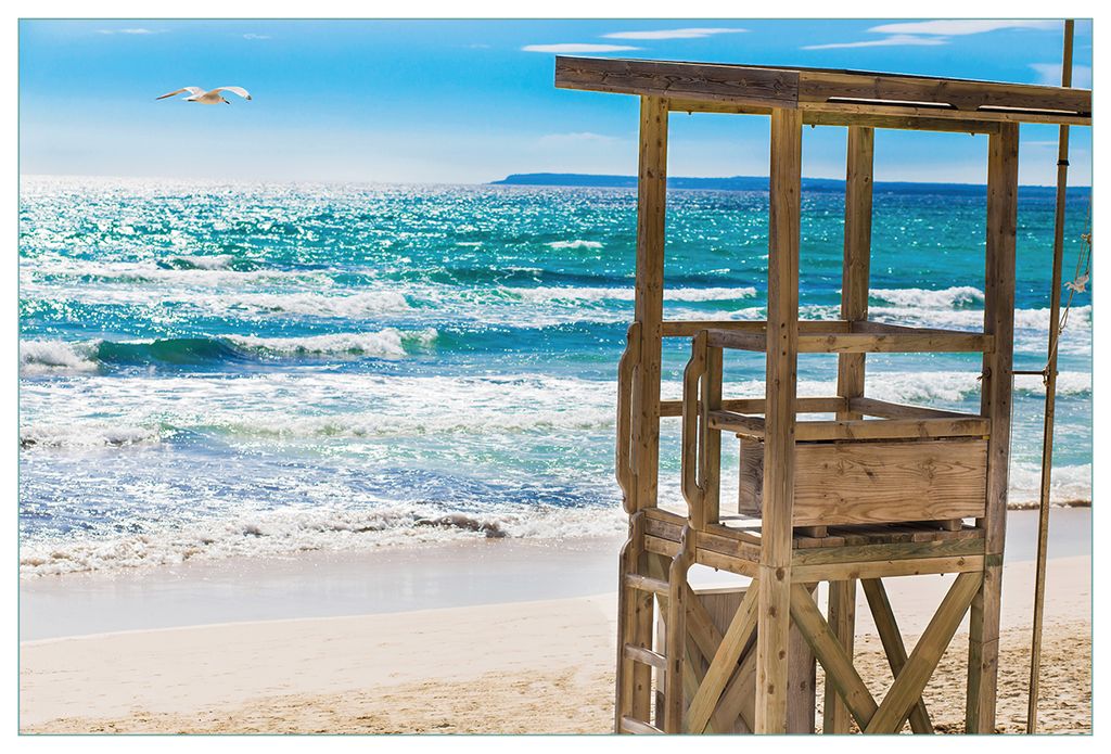Wallario Küchenrückwand aus Glas, Größe: 90 x 60 cm, Motiv: Badestrand - Mallorca Spanien | Spritzschutz | abwischbar | pflegeleicht | in