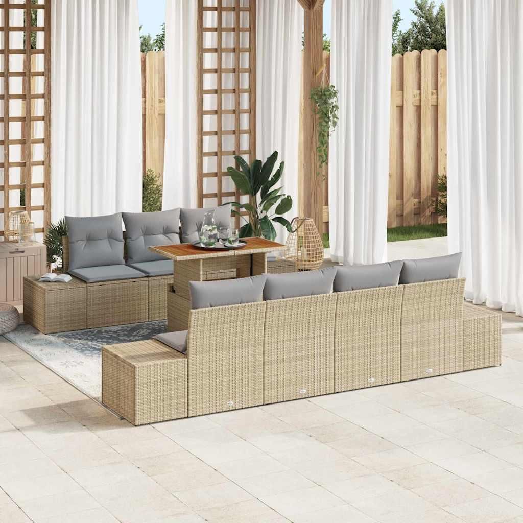 "2026 Promotion" Garten-Sofa-Set - Balkonmöbel - mit Speicher 8 pcs - Beige Poly Rattan - Gartenmöbelset CC19503