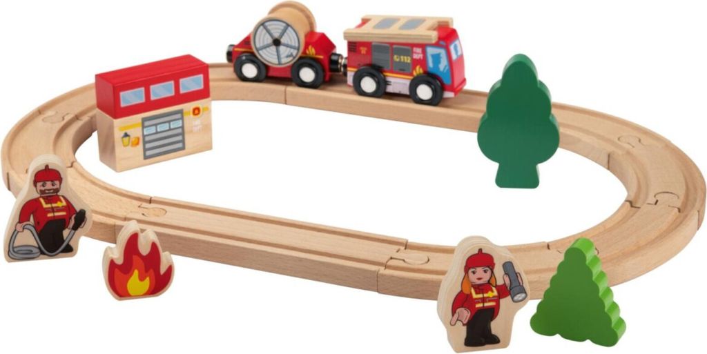 Playtive Bahnset 18-tlg. Holzspielzeug Bahnset Feuerwehr