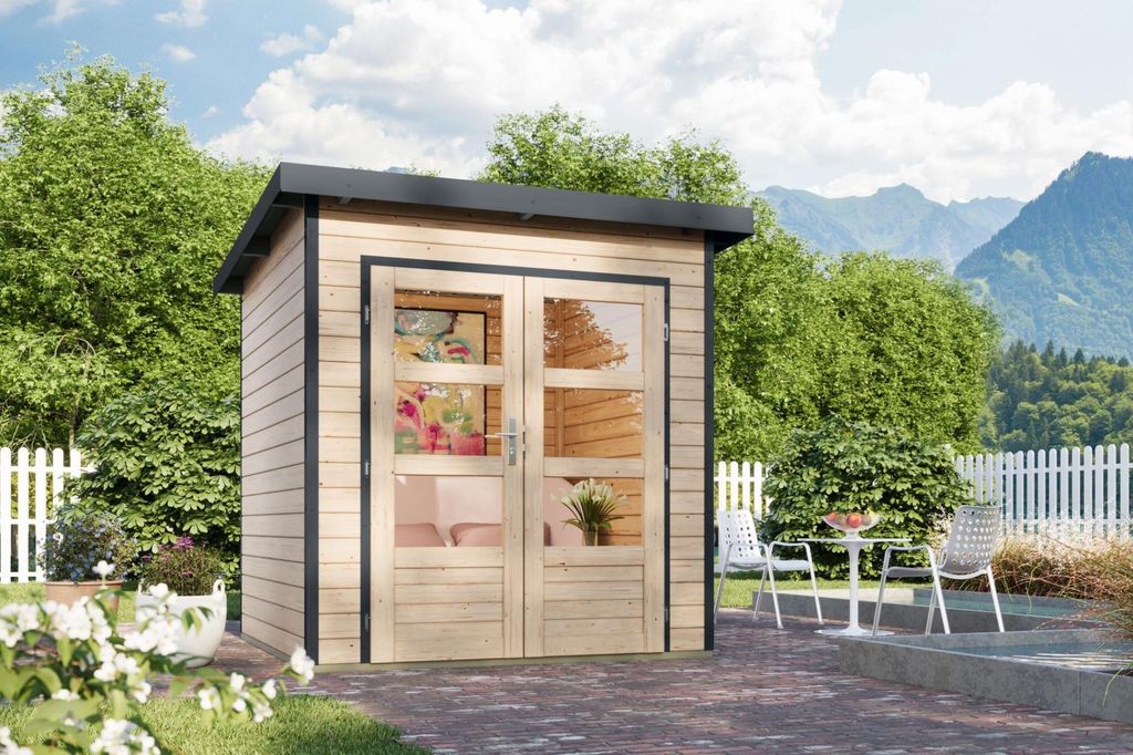 Karibu Gartenhaus Hybridhaus Metall Pluto 1 naturbelassen Metall anthrazit 200x200x219 cm