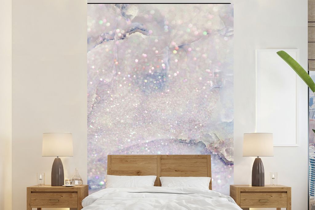 MuchoWow Fototapete für Wohnzimmer oder Schlafzimmer Wandtapete Vinyl Motivtapete Marmor - Glitter - Blau - 155x240 cm - Tapete