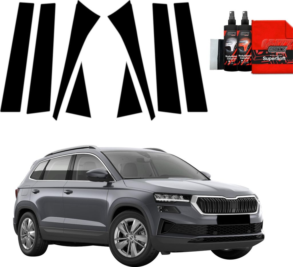 8in1 Schwarze Grizz Protector schutzfolie für B-C-Säule - Skoda Karoq (2022-2025)