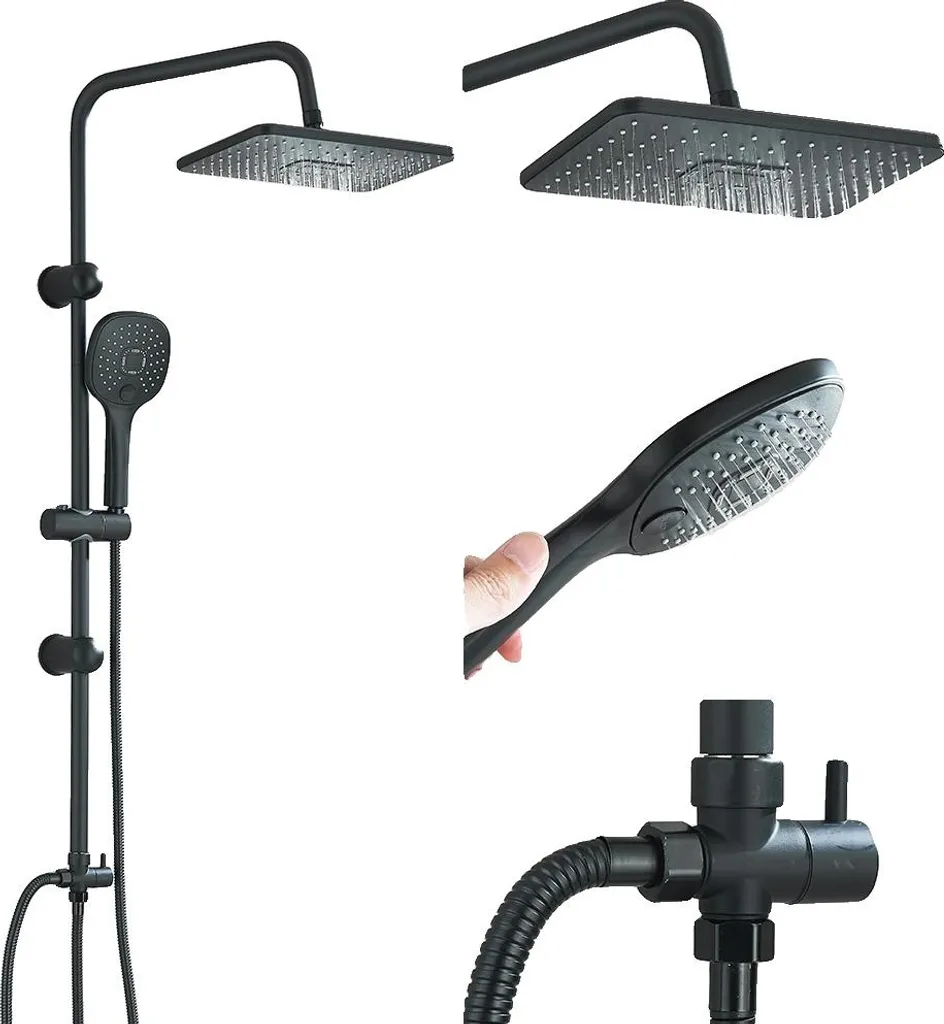 Système de douche contemporain noir mat haute qualité anti-calcaire
