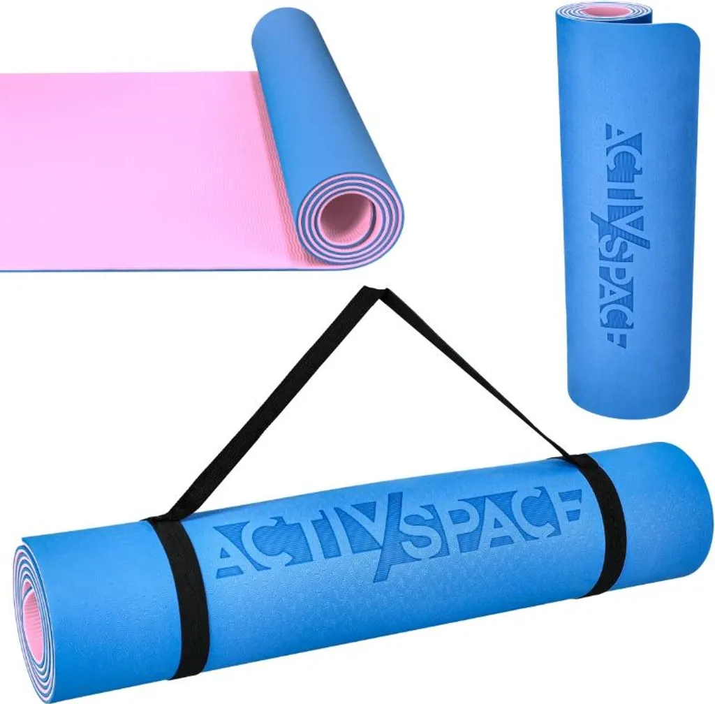Tapis sport yoga 6mm rose bleu - Idéal pour gym à domicile et étirements
