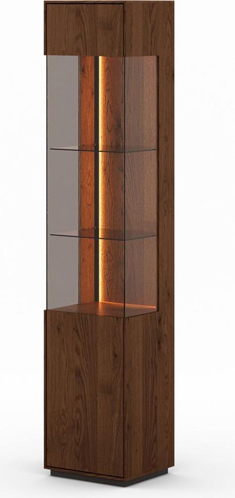 Wohnzimmer Vitrine mit 43 cm Breite in Eiche massiv, tabakfarben geölt, inkl. LED-Beleuchtung - CARISOLO-163