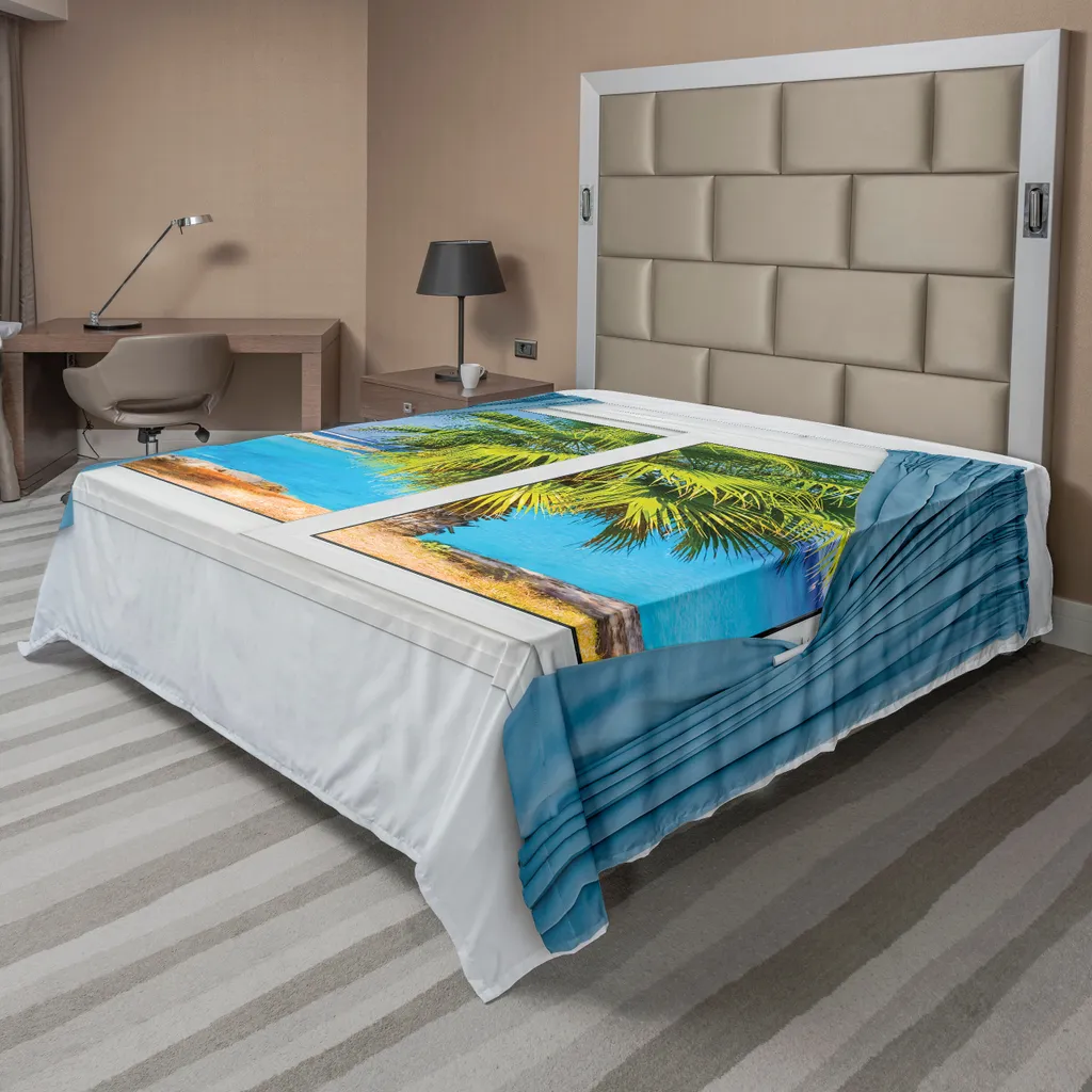ABAKUHAUS Drap Plat Tropical 266x260cm avec Imprimé Palmier Bleu Vert