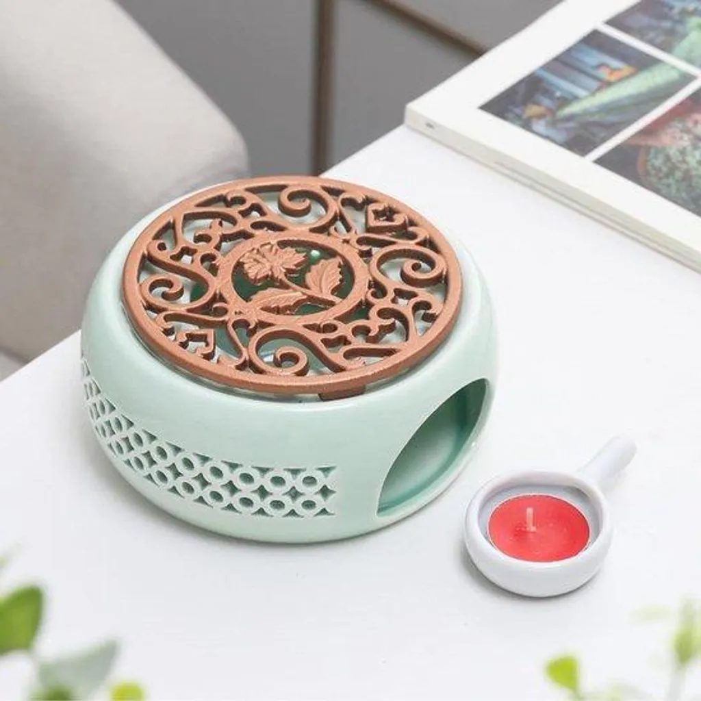 Chauffe-café pour bureau en céramique verte motif boule anti-froid