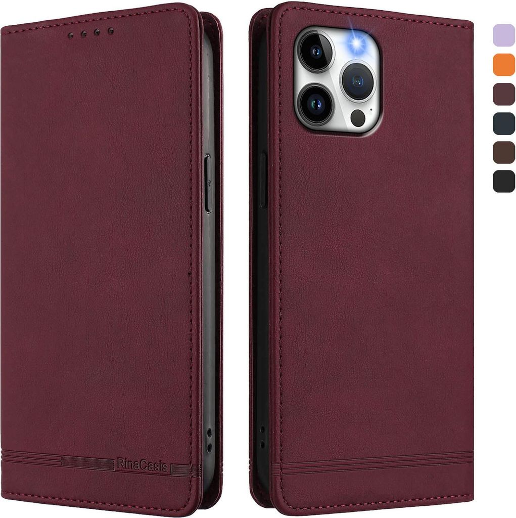 Hülle für iPhone 12 Pro Max, Retro Kunstleder Ständer Klapphülle mit Kartenfächer und Magnetische Rot