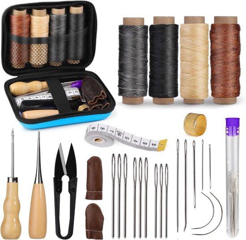 LED-Naaiderset – Set mit Nadeln, Gewaspen Draad & Reparatur-Set – Schweres Nähset für Handnähen von Autoleder, Tapisserien, Schuhen & DIY-Pr...