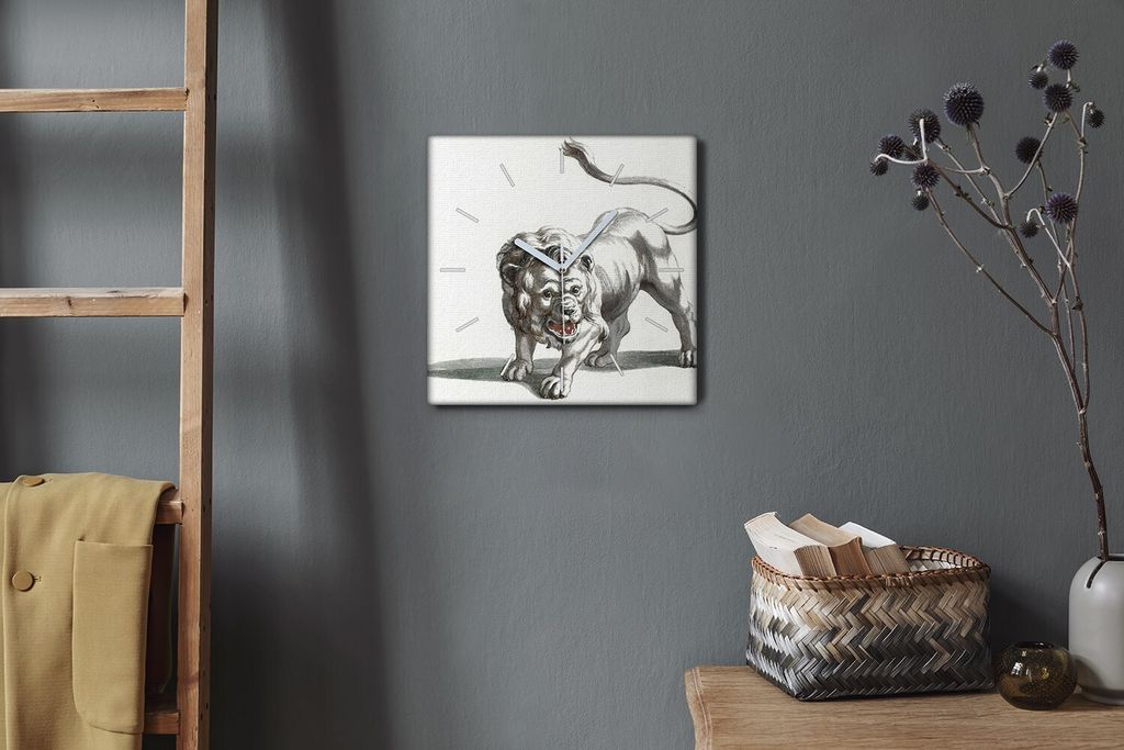 Coloray Hodiny Unikátní 30x30 cm Tiché hodiny Pro obývací pokoj a kuchyň Nástěnné hodiny Plátno Bílé ručičky hodin - Animal Cat Lion