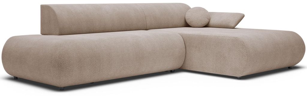 Selsey Armone – Ecksofa mit Schlaffunktion, Chenille, Ottomane rechts, Beige