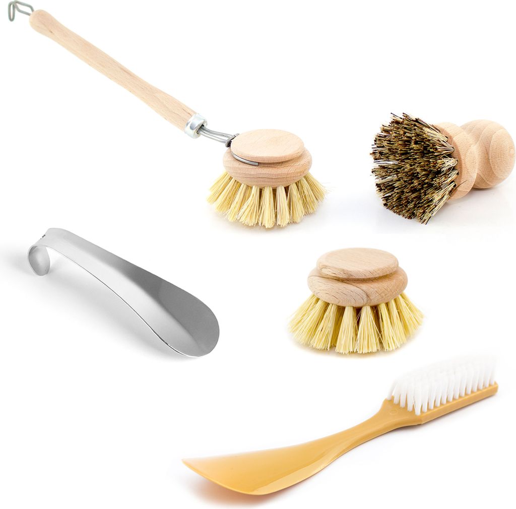 Reise Schuhputzset 5-tlg Holz mit Sisalbürsten und Produktbild 