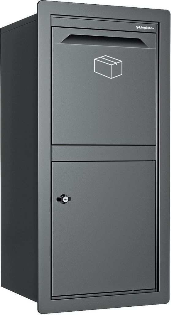 Einbau Paketbox – LOGIXBOX Frontbox Uni – Paketbriefkasten für Wand & Fassade – Sicher & Wetterfest – Graphitgrau