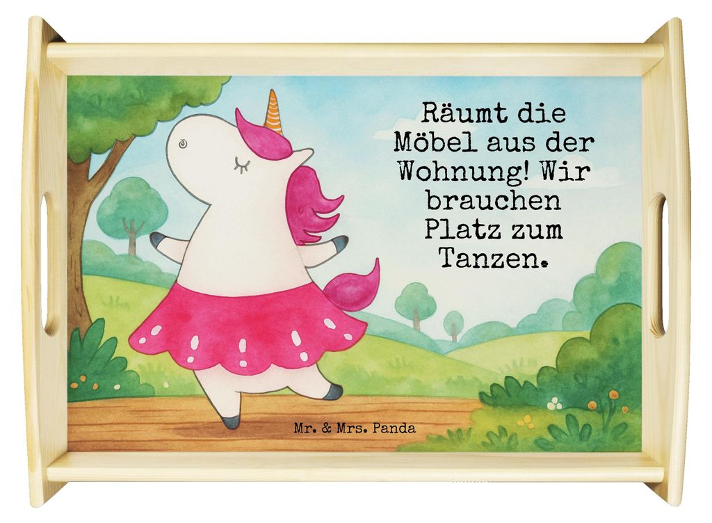 Mr. & Mrs. Panda Servierplatte Holz Einhorn Ballerina Design - Weiß - Geschenk, Tablett, Serviertablett, Tänzerin, aus, Geburtstag, Servier, Deko...