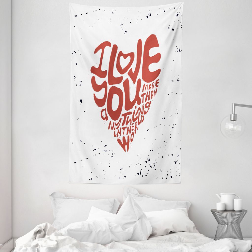 ABAKUHAUS Liebe dich mehr Wandteppich und Tagesdecke, Grungy Herz-Formular aus Weiches Mikrofaser Stoff Waschbar ohne Verblassen Digitaldruck, 140 ...