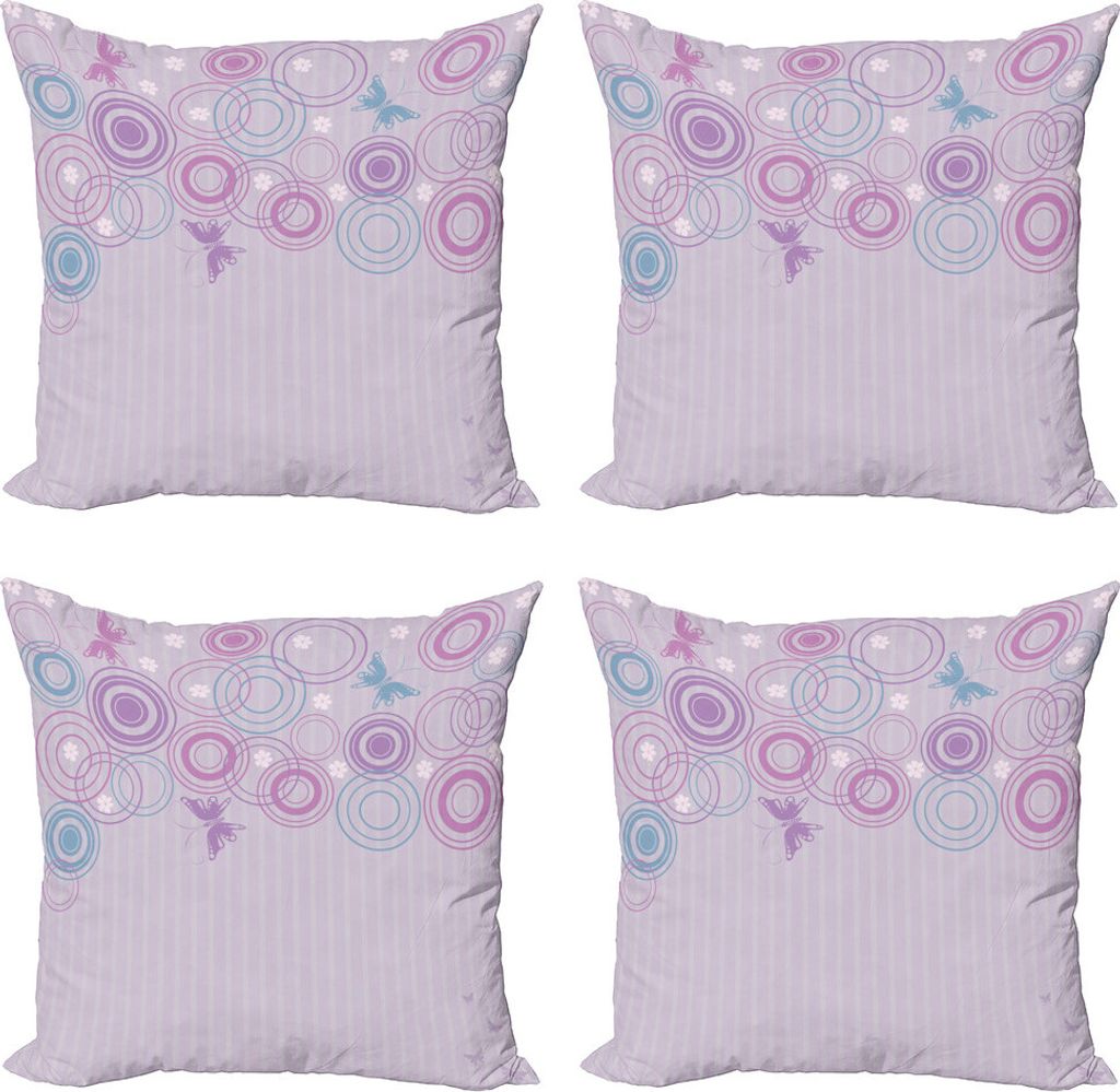 ABAKUHAUS Schmetterling Kissenbezug Set (4 Stück), Absurd Sommer Tier, Moderner Doppelseitiger Digitaldruck, 60 cm x 60 cm, Lila Blau Rosa