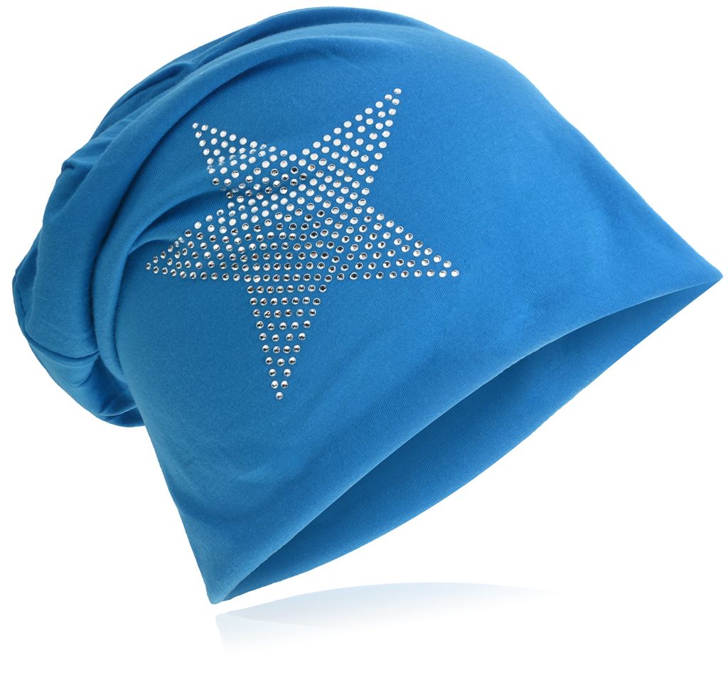 Beanie Muetze Strass Stern Lichtblau Produktbild 